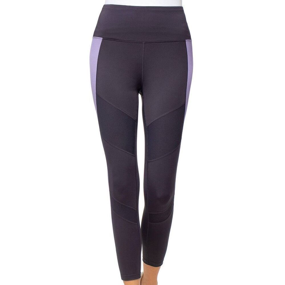 Womens Tangerine Ribbed Activewear Charcoal & Purple Leggings - Sz L